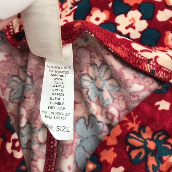 LuLaRoe Red & Teal Floral Print Leggings - Picture 6 of 6